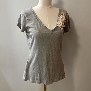 Y2K Hollister V Neck Grey Shirt With Flowers Size Women's Large